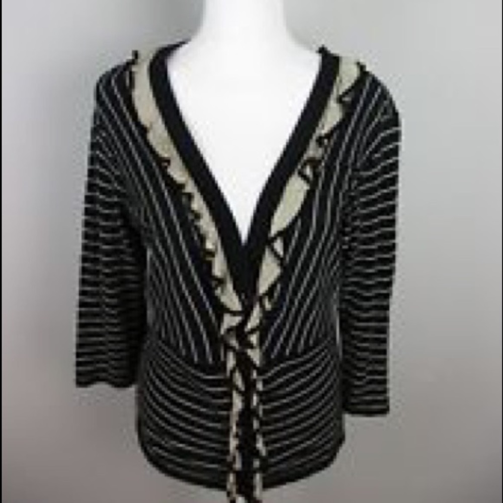 Cabi Black and Tan/Ivory Flirt V Neck Cardigan